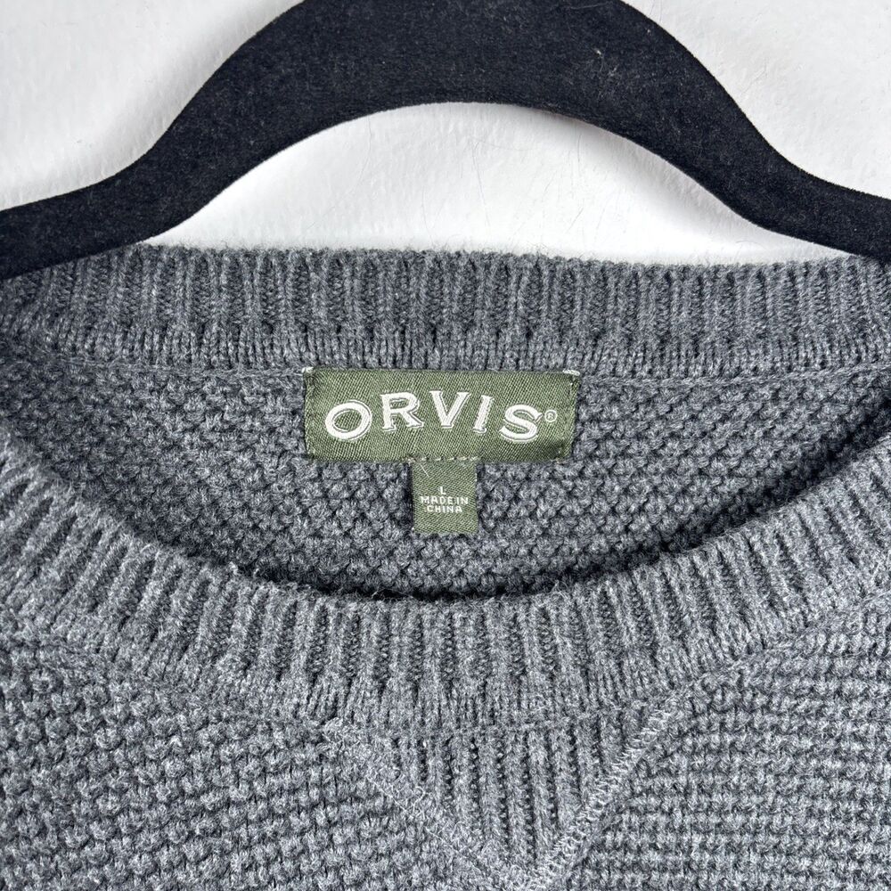 Orvis Men’s Large Gray Waffle Knit Cotton Crewneck Sweater Grandpa Core - Picture 3 of 11